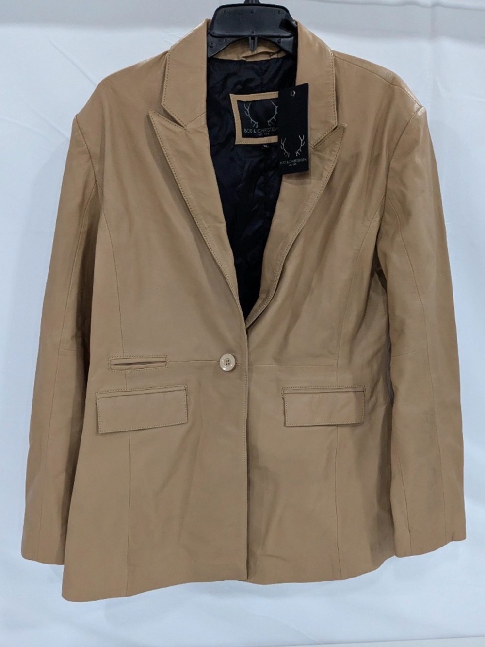 Bod & Christensen Women’s XL Genuine Lambskin Leather Blazer Sand NWT
